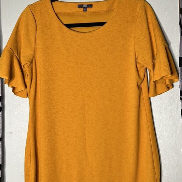 Code Shift Dress Autumn Yellow Ruffle Short Sleeves Knee Length size 14 - Picture 4 of 15